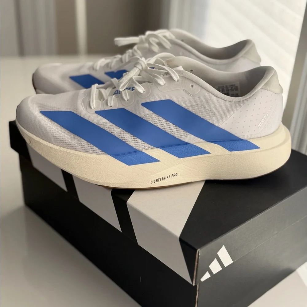 Adidas Adizero Evo SL White and Blue Running Shoes - Picture 4 of 6